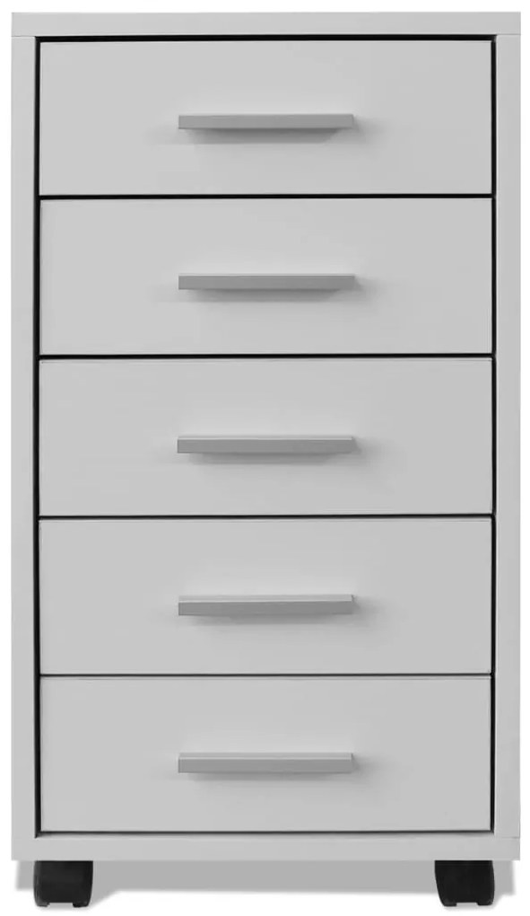 Unidade 5 gavetas p/ escritório com rodas, branco