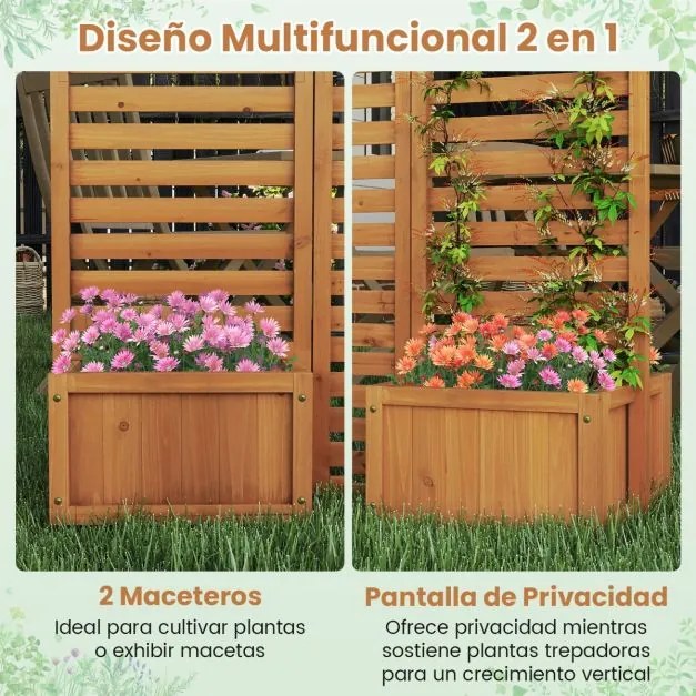 Biombo Cerca 157 x 50 x 168 cm decorativa Divisória separadora para exterior com 2 floreira com drenagem automática 3 painéis dobráveis Amarelo