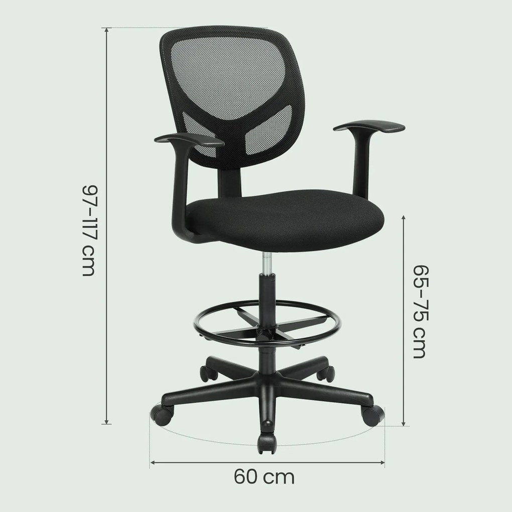 Cadeira escritório giratória com apoio para os pés 64 x 64 x (102,2-120,2) cm Preta