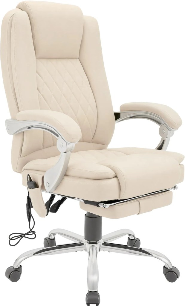 Cadeira de escritório Rubia com função de massagem em couro sintético creme