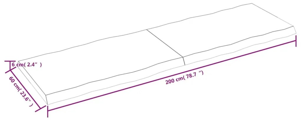 Tampo mesa 200x60x6 carvalho tratado borda viva cinza-escuro