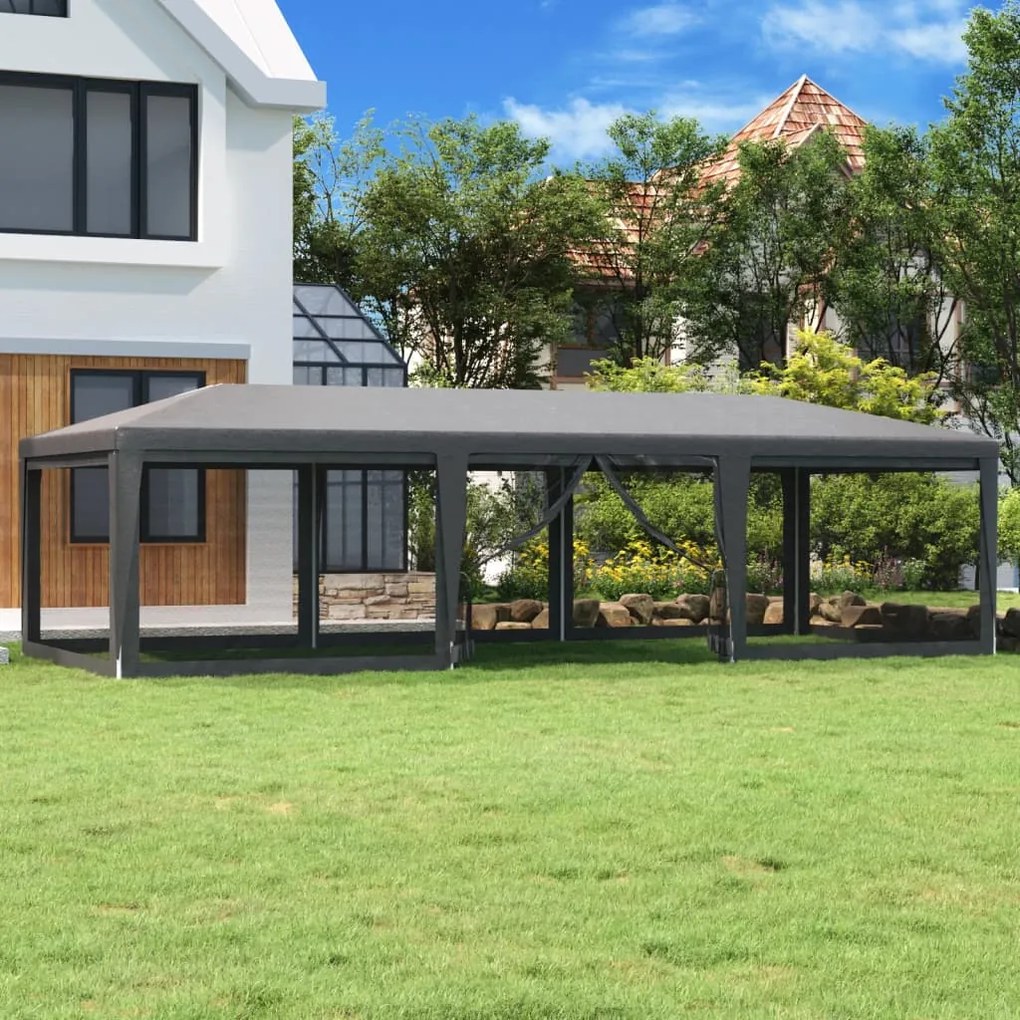 vidaXL Tenda festas c/ 8 paredes laterais em rede 9x4 m PEAD antracite