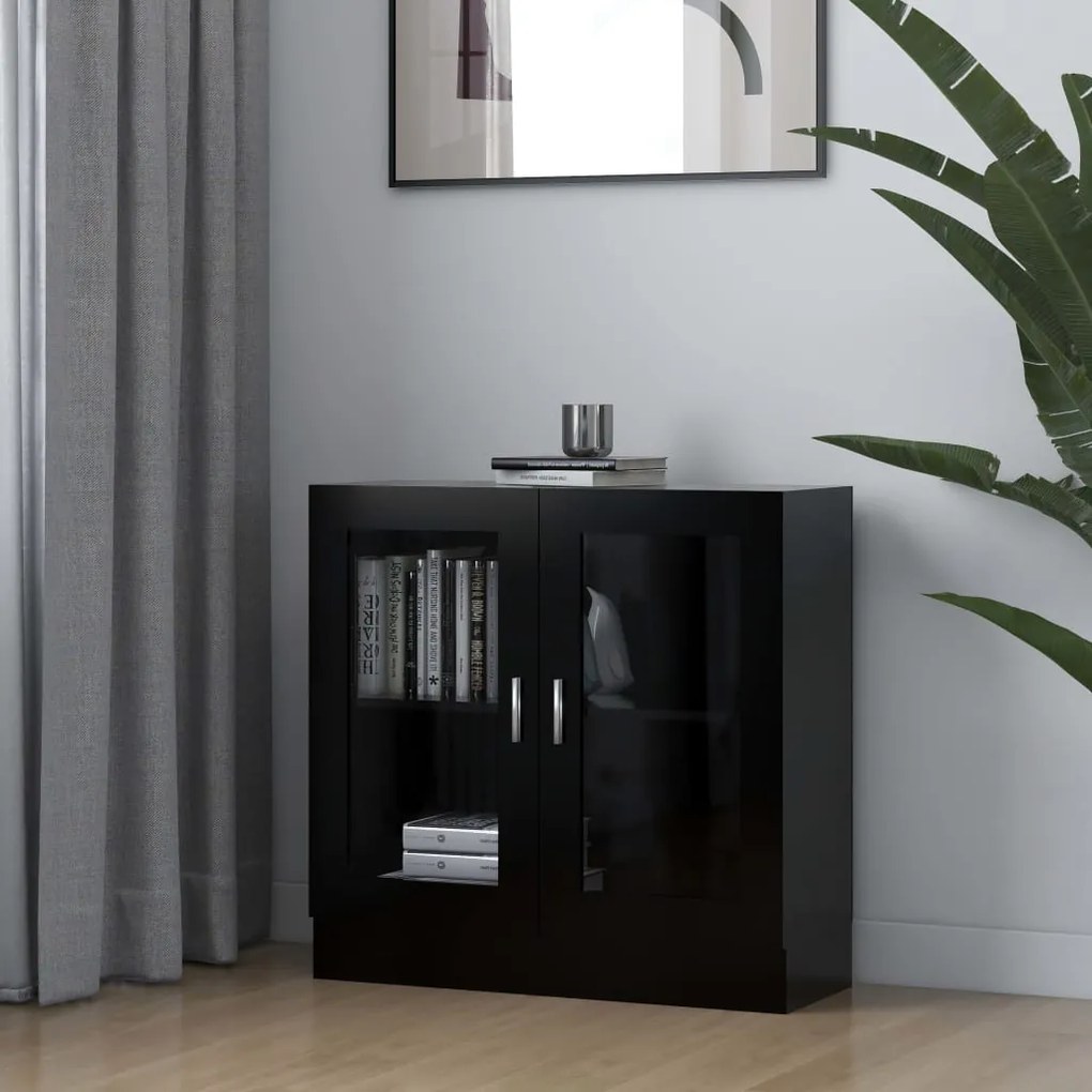 vidaXL Armário vitrine 82,5x30,5x80 cm derivados de madeira preto
