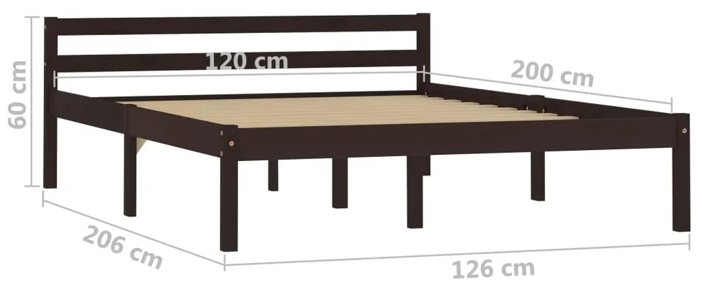 Estrutura de cama 120x200 cm pinho maciço castanho-escuro