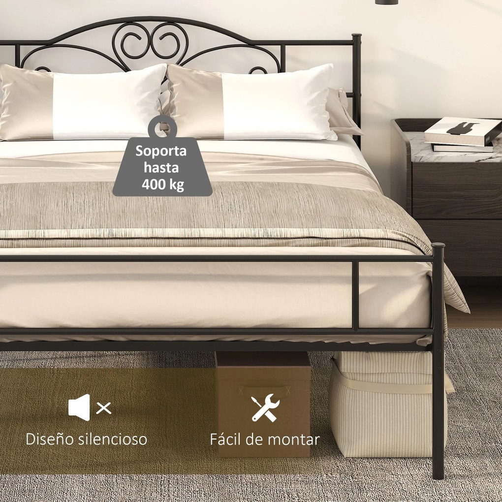 Estrutura de Cama Dupla de Metal para Colchão 150x200cm com Cabeceira