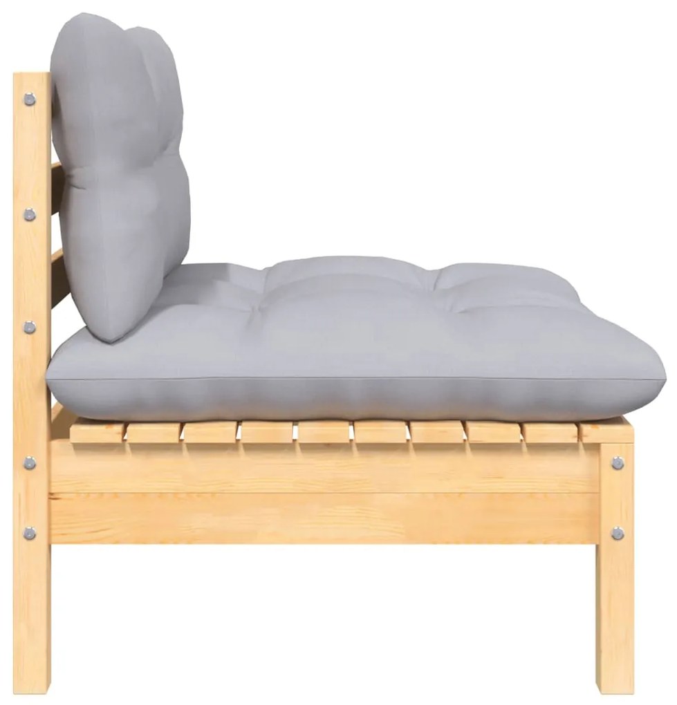 3 pcs conj. lounge de jardim c/ almofadões cinza pinho maciço