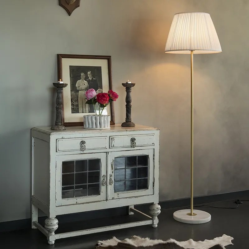 Candeeiro de pé retro em latão com abajur plissado creme 45 cm - Kaso