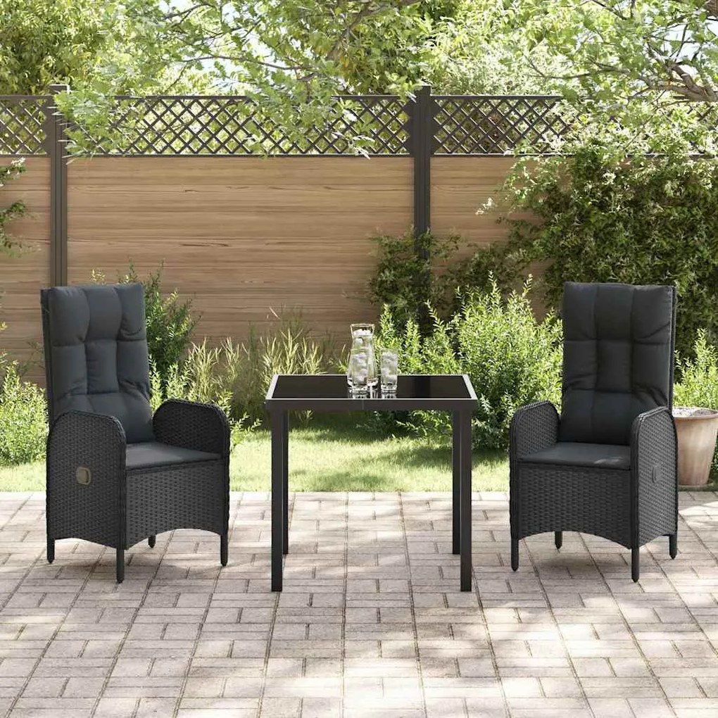 Conjunto de Jantar para Jardim com 3 Peças em Rattan Sintético Preto