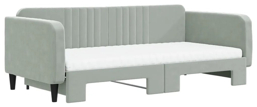 Sofá-cama c/ gavetão e colchões 100x200cm veludo cinzento-claro