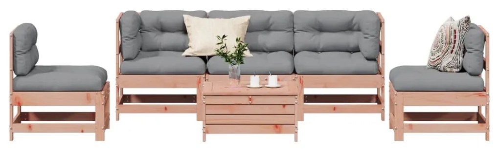 vidaXL 6 pcs conj. lounge jardim c/ almofadões madeira douglas maciça