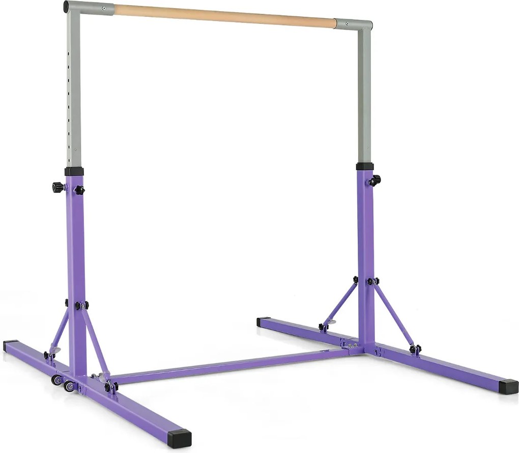 Barra de ginástica infantil dobrável com 13 alturas ajustáveis Estrutura triangular para ginásio em casa Carga 100 kg Roxo