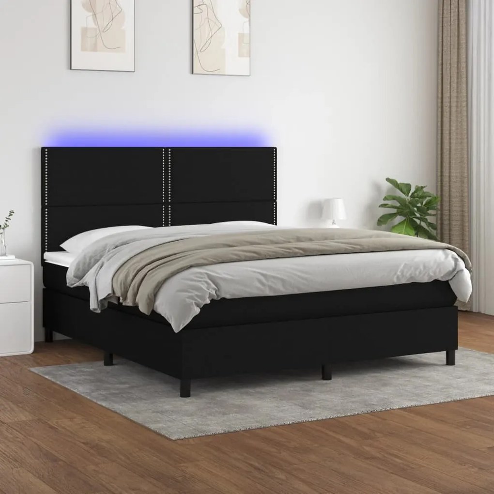 vidaXL Cama box spring c/ colchão e LED 180x200 cm tecido preto