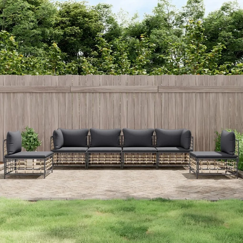 vidaXL 6 pcs conjunto lounge de jardim c/ almofadões vime PE antracite