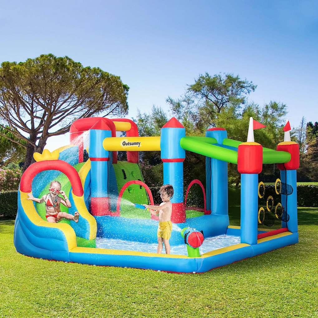 Castelo Insuflável Infantil com Escorrega Castelo Insuflável para Crianças de 3-8 Anos com Trampolim Piscina Insuflador e Bolsa de Transporte 390x300x