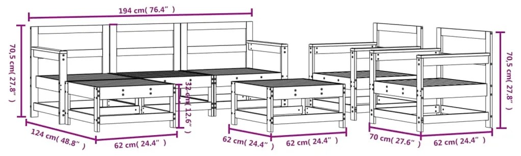 7 pcs conjunto lounge de jardim pinho maciço branco