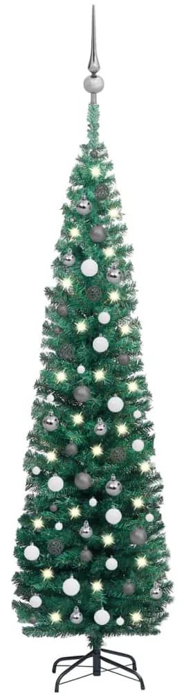 3077901 vidaXL Árvore Natal artificial fina pré-iluminada c/ bolas 210cm verde