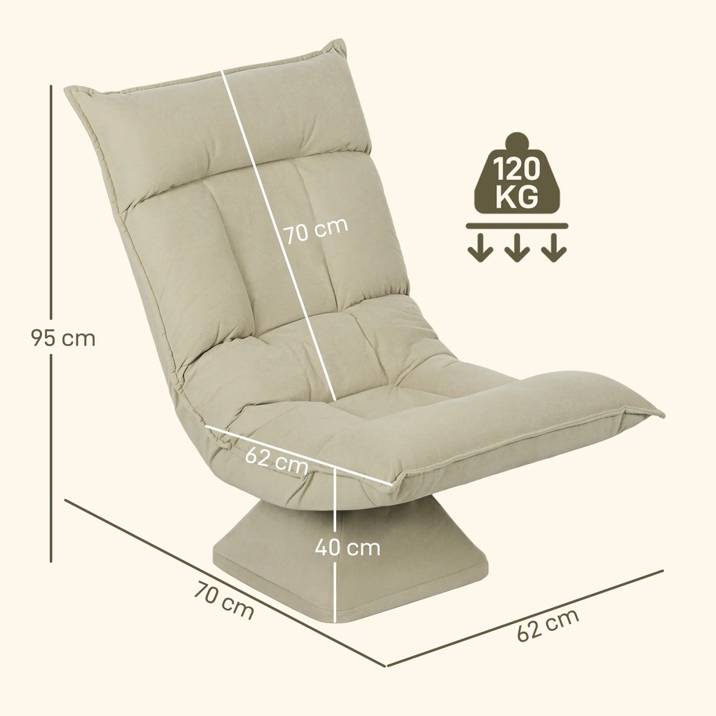 Cadeira de Chão Giratória, 70 x 62 x 95 cm, Encosto Regulável, Bege