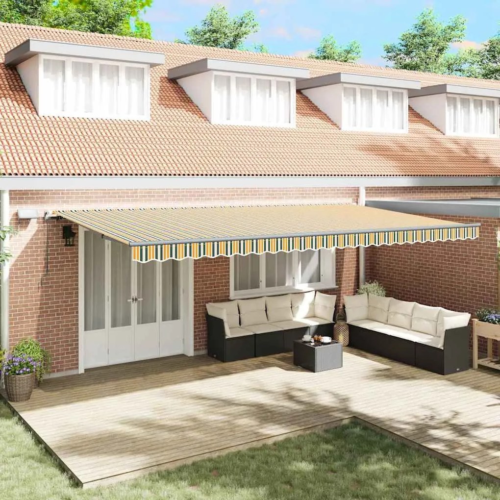Toldo Retrátil Manual com LED Verde e Amarelo 600x300 cm