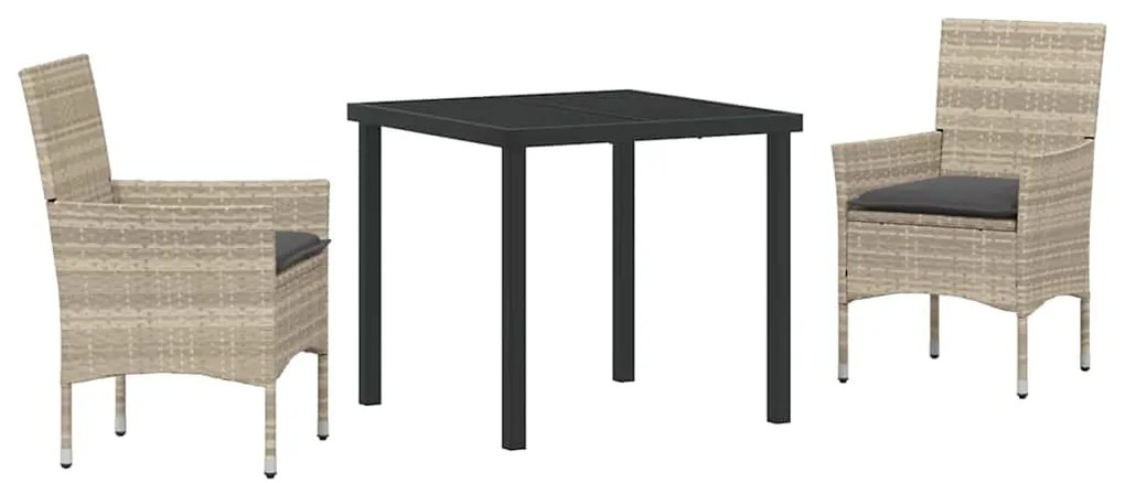 Conjunto de Jantar para Jardim 3 Peças com Almofadas Cinza Claro Ratta