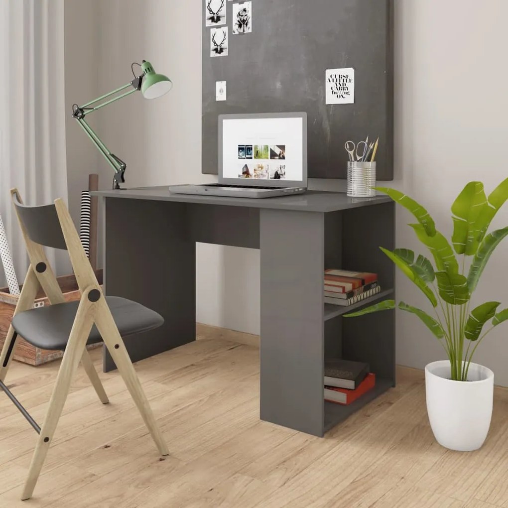 vidaXL Secretária 110x60x73 cm contraplacado cinzento brilhante