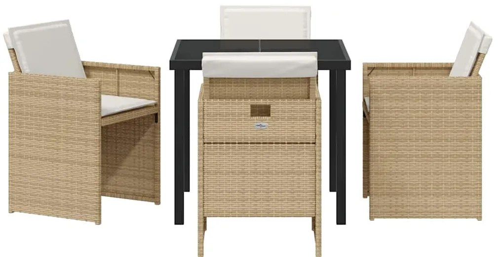 Conjunto de Jantar de Jardim com 5 peças e almofadas bege em rattan si