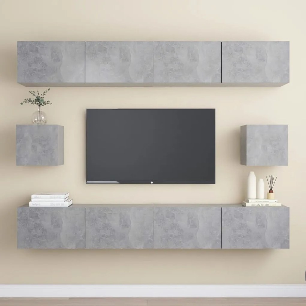6 pcs conjunto de móveis de TV derivados madeira cinza cimento