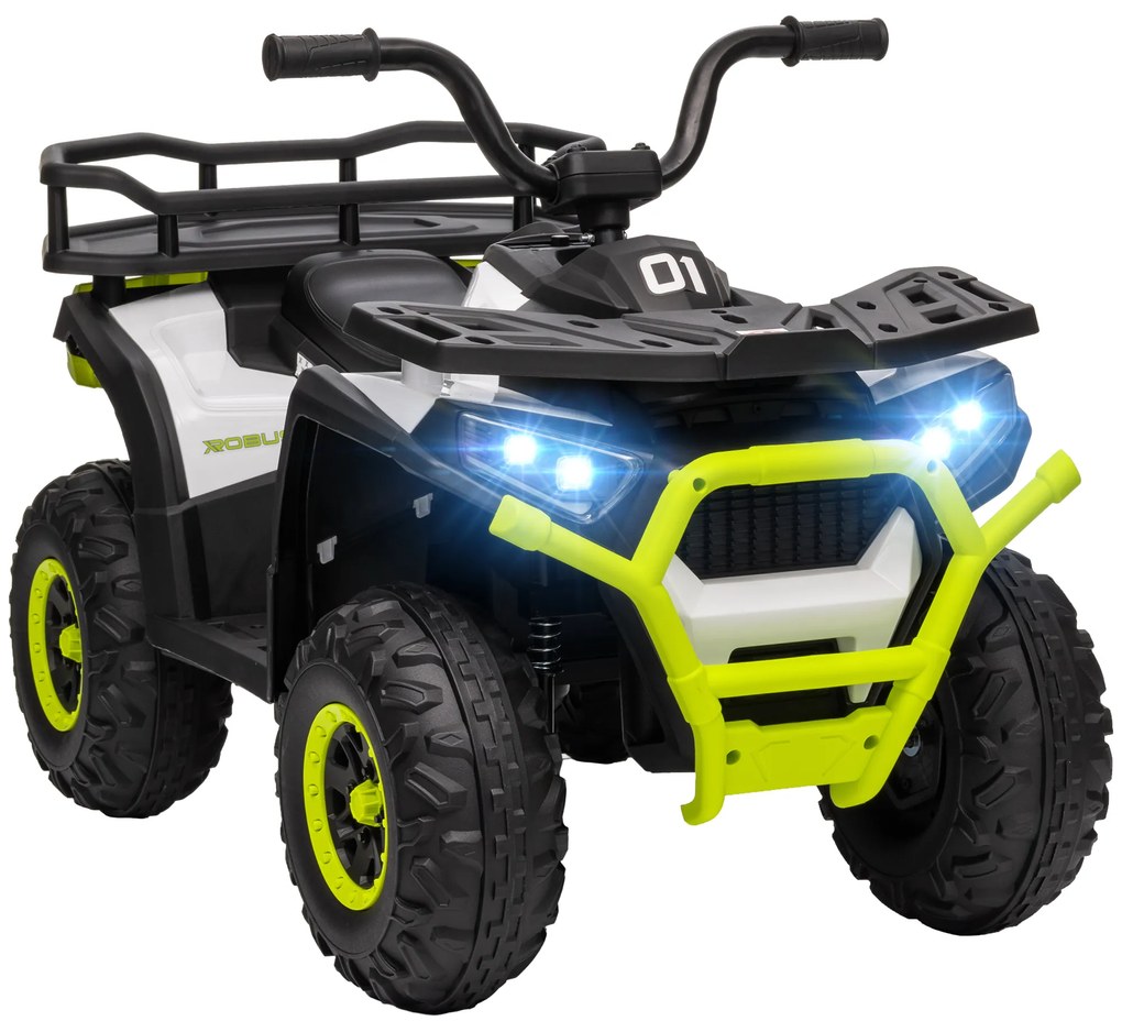 AIYAPLAY Quadriciclo Elétrico para Criança 12 V Faróis Música MP3 Velocidade Ajustável e Cesta de Arrumação 88x50x57,5 cm Verde | Aosom Portugal