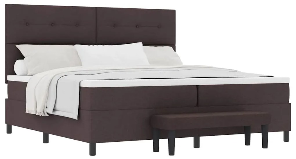 Cama Box com Colchão &amp; Banco Marrom Escuro 200x200 cm Tecido