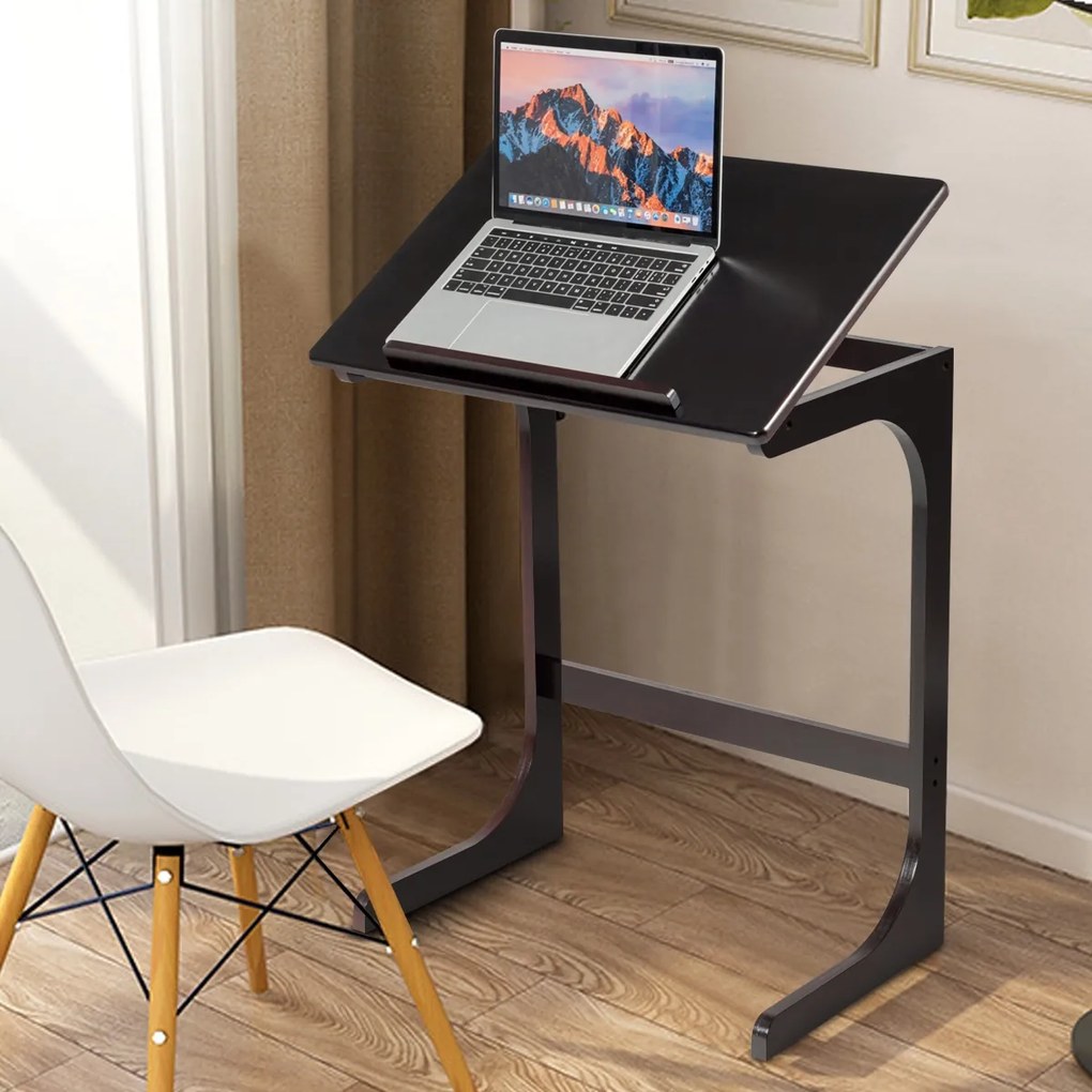 Mesa de computador ou café de bambu com espaço inclinável para Sofá cama Sofá sala de estar Quarto  60 x 40 x 70 cm Castanho