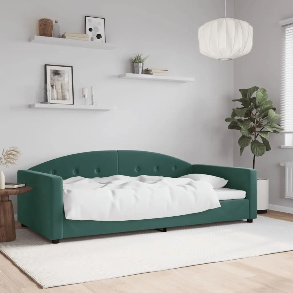 Sofá-cama 100x200 cm veludo verde-escuro