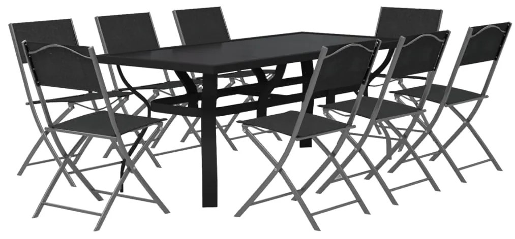 9 pcs conjunto de jantar para jardim cinzento e preto