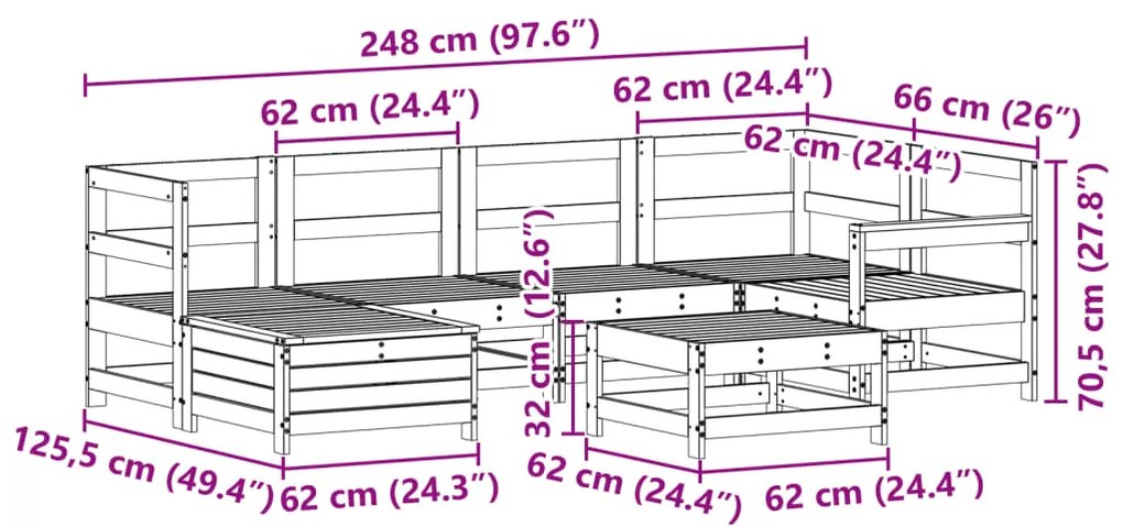 7 pcs conjunto de sofás para jardim madeira de pinho maciça