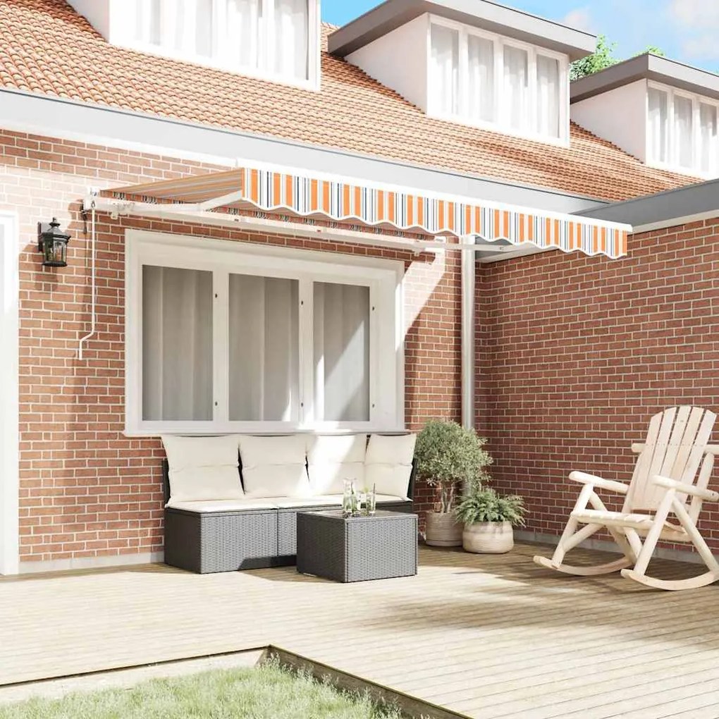 Toldo Retrátil Multicolorido e Laranja e Cinza e Azul e Branco