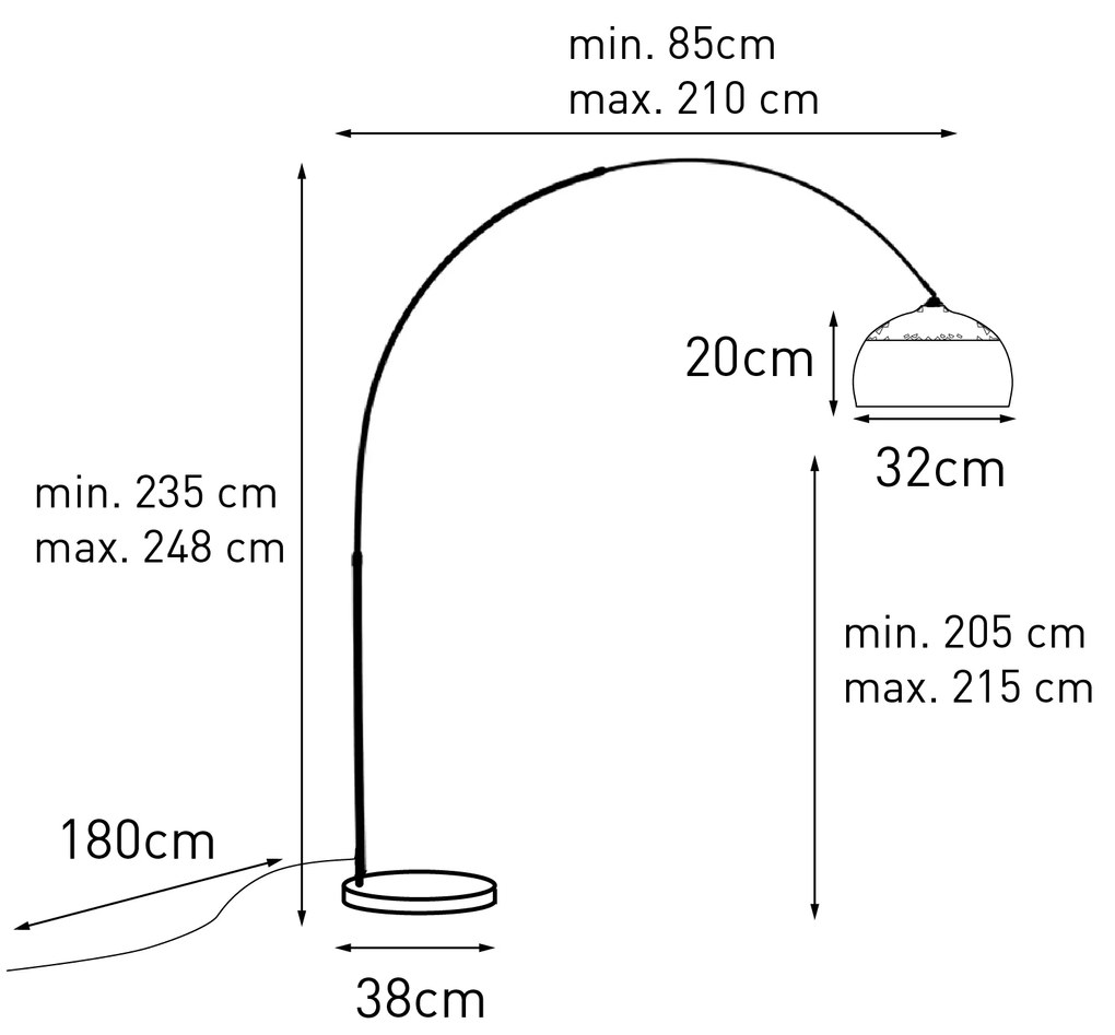 Candeeiro de Arco Latão com Base de Mármore Branco Ajustável - XXL Moderno