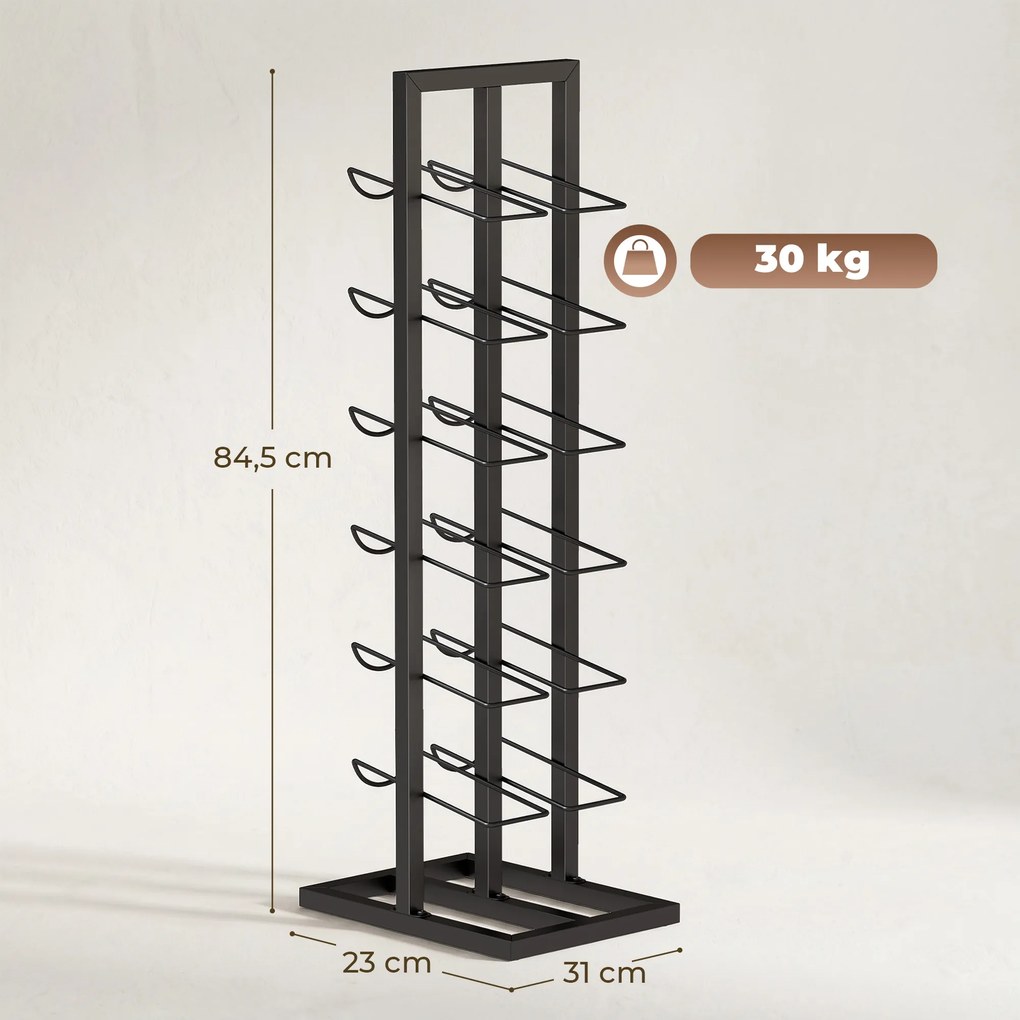 Garrafeira para 12 garrafas 31 (L) x 23 (P) x 84,5 (A) cm, prateleira para vinhos em metal de estilo industrial, porta-garrafas com pé para cozinha, b
