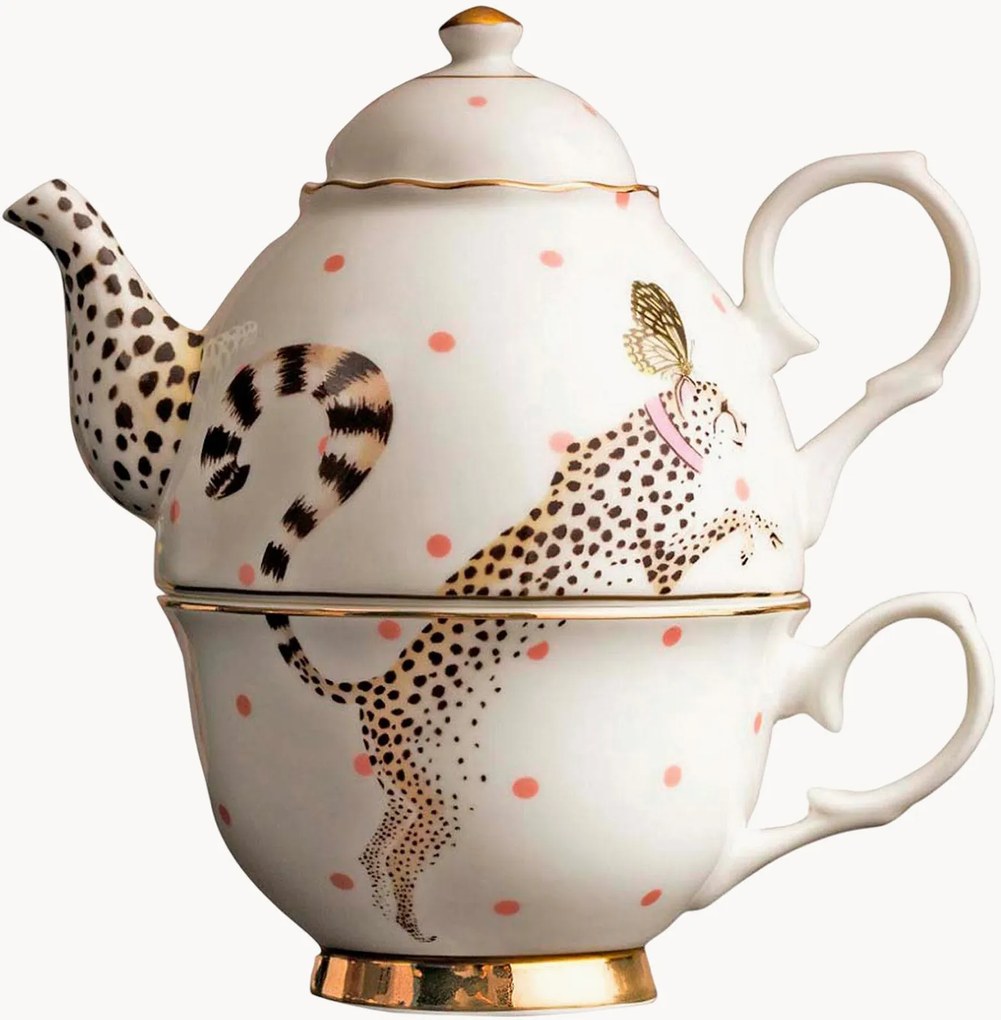 Conjunto de chá para uma pessoa em porcelana fine bone china Cheeky Cheetah