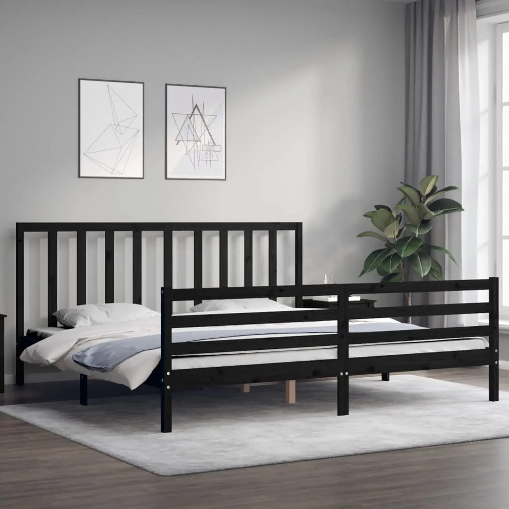 Estrutura de cama com cabeceira 200x200 cm madeira maciça preto