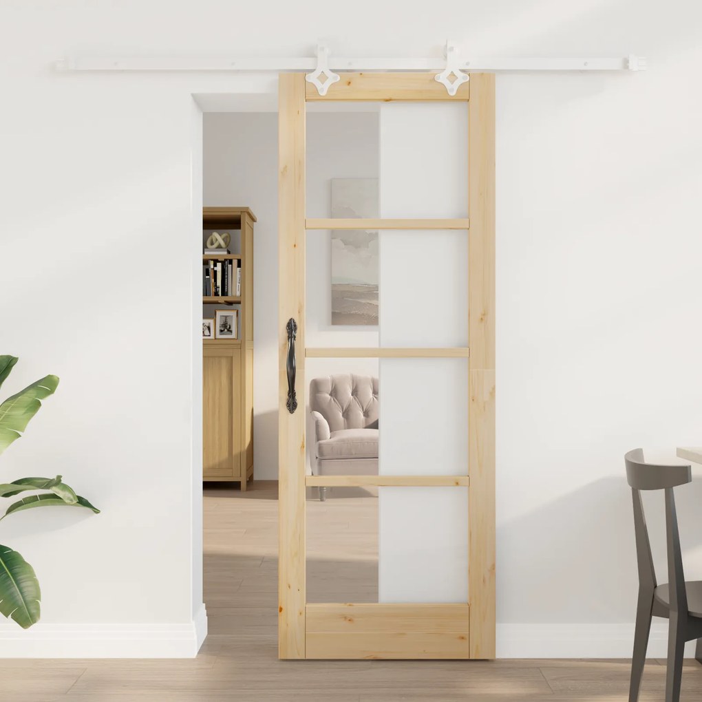 Conjunto de Porta de Correr vidaXL 73.5x198.5 cm Madeira Sólida de Pinheiro