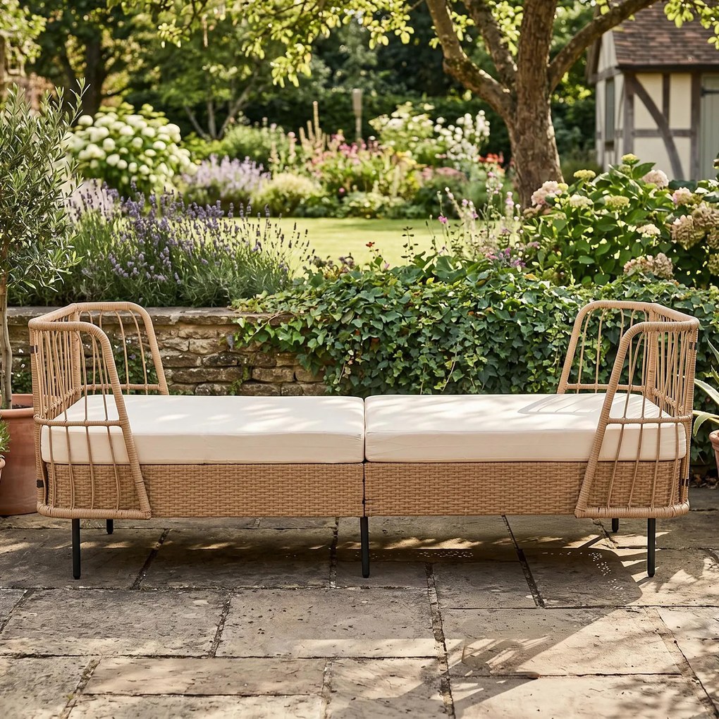 Sofá-Cama de Exterior, 192,5 x 79,5 x 77,5 cm, Base Regulável, Bege