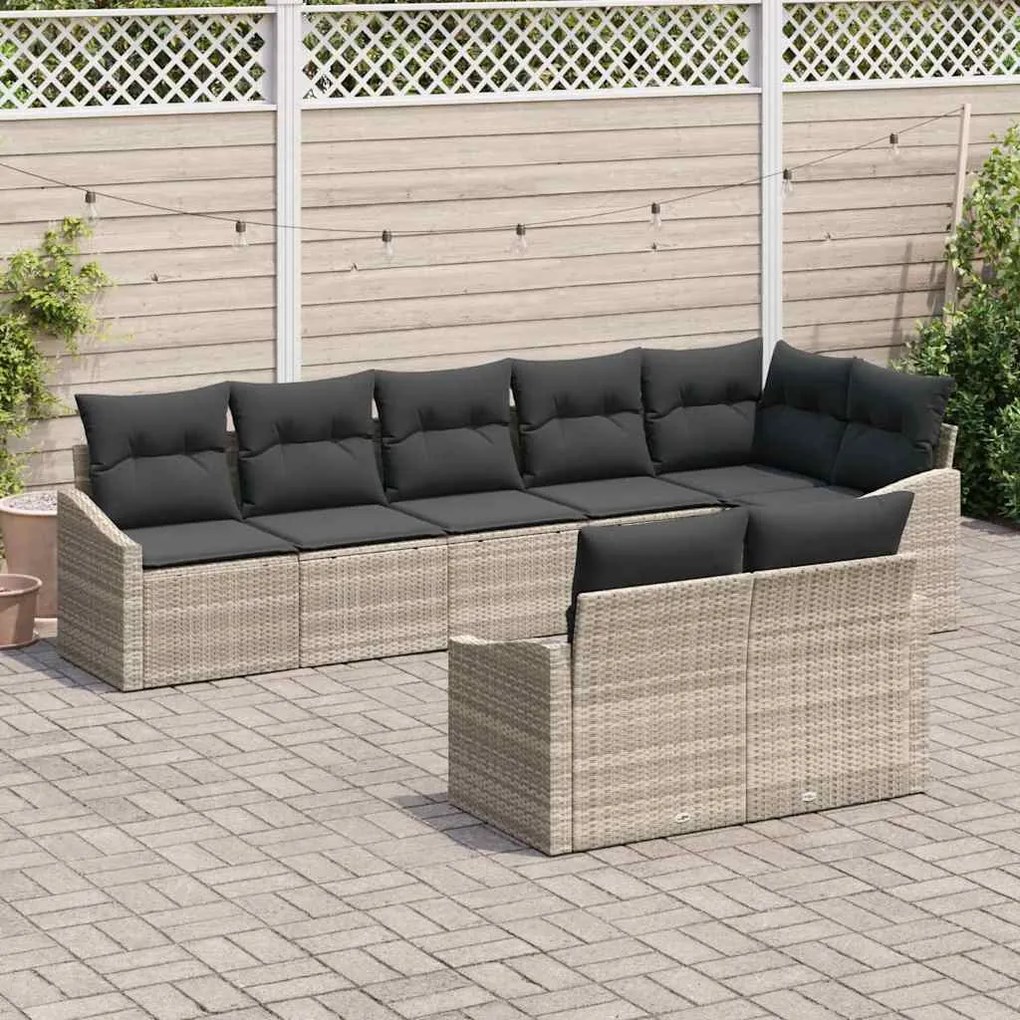 Conjunto de Jantar para Jardim com 8 Peças e Almofadas Cinza Claro em