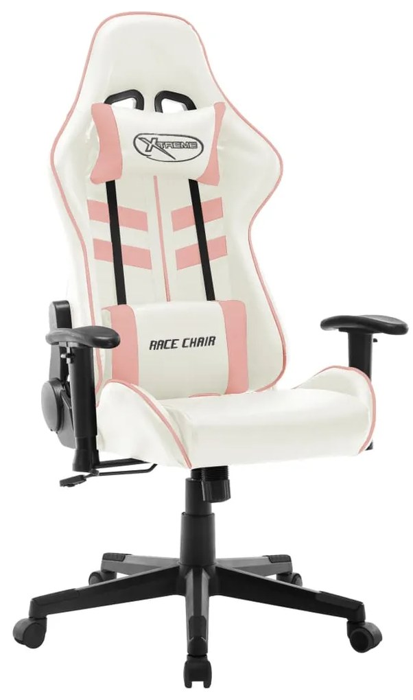 Cadeira de gaming couro artificial branco e cor-de-rosa
