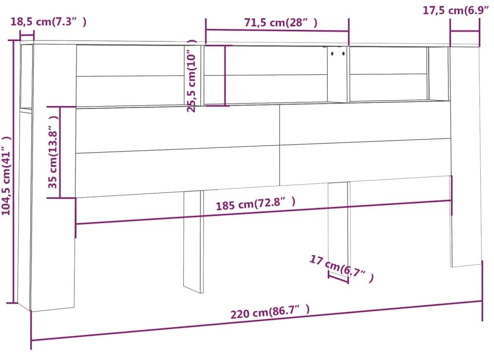 Armário de cabeceira 220x18,5x104,5 cm branco brilhante