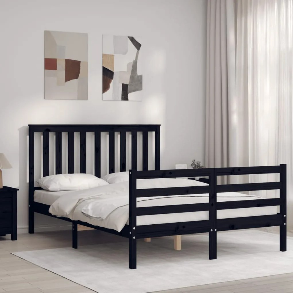 Estrutura de cama de casal c/ cabeceira madeira maciça preto