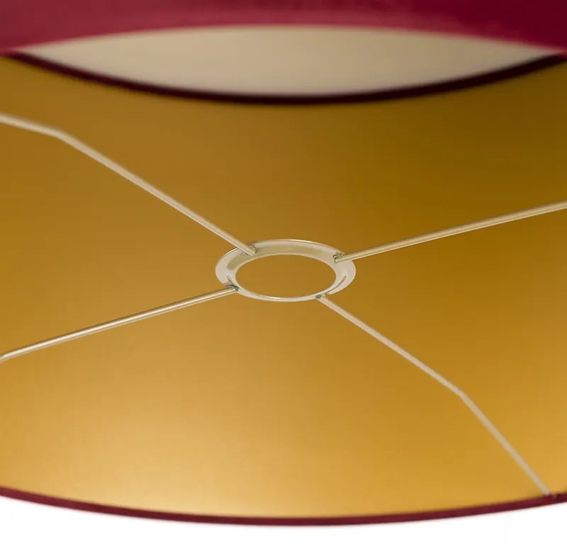 Abajur de veludo vermelho 50/50/25 com interior dourado