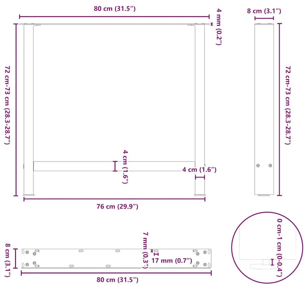 Pés para mesa de jantar pretos 2 peças 80x(72-73) cm aço