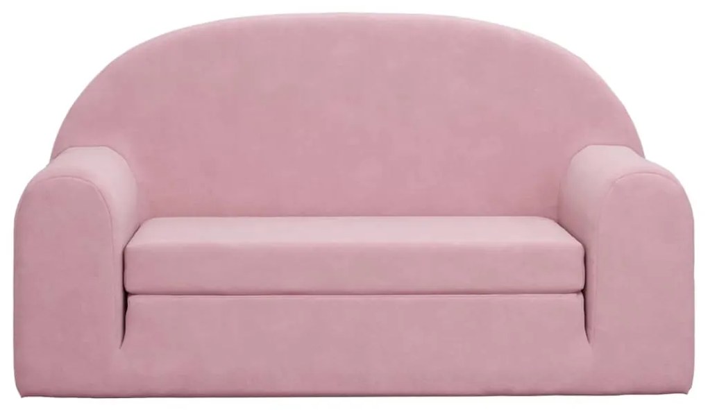 Sofá-cama infantil de 2 lugares pelúcia macia rosa