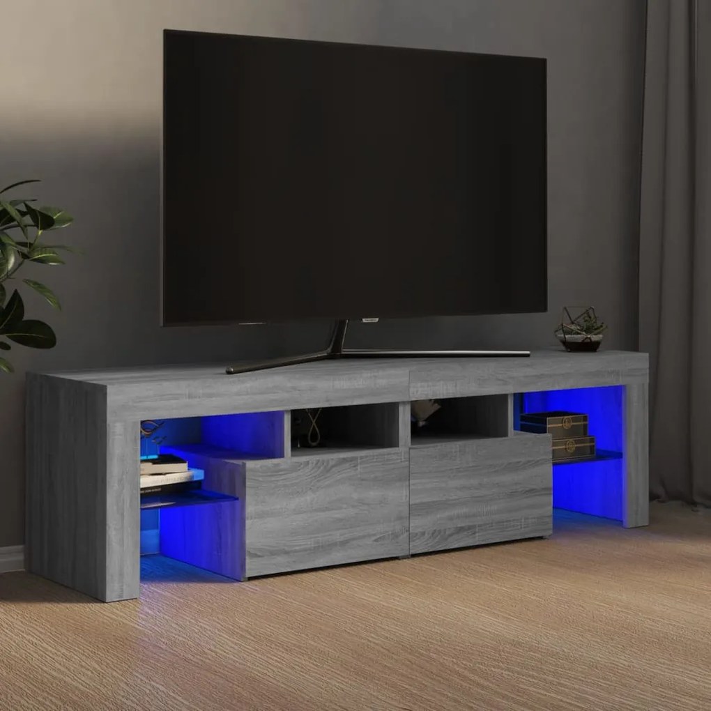 815670 vidaXL Móvel de TV com luzes LED 140x36,5x40 cm cinzento sonoma