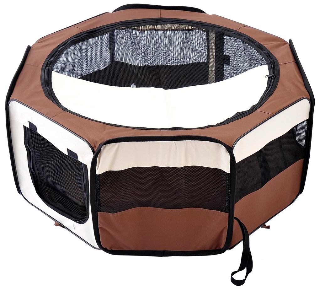PawHut Parque para Animais de Estimação Dobrável 90x90x41cm Oxford 600D Castanho e Bege | Aosom Portugal