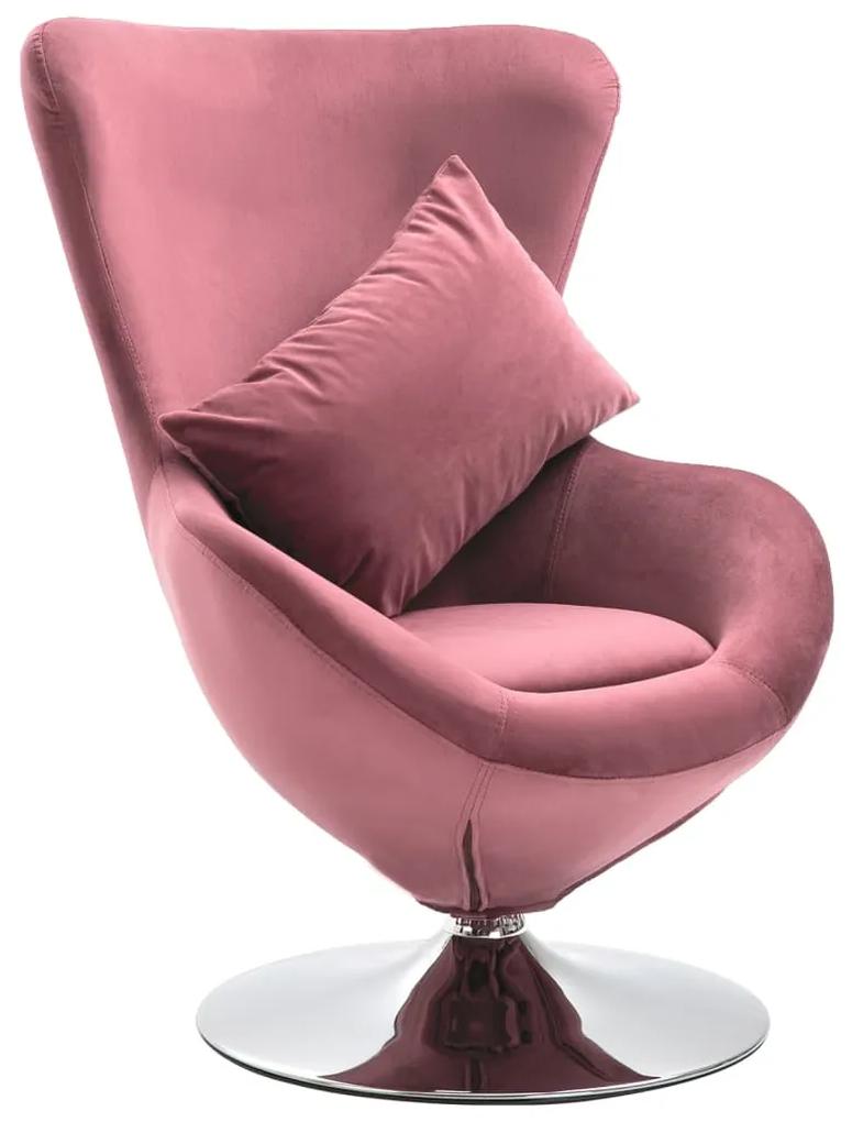 Cadeira giratória em forma de ovo c/ almofadão veludo rosa