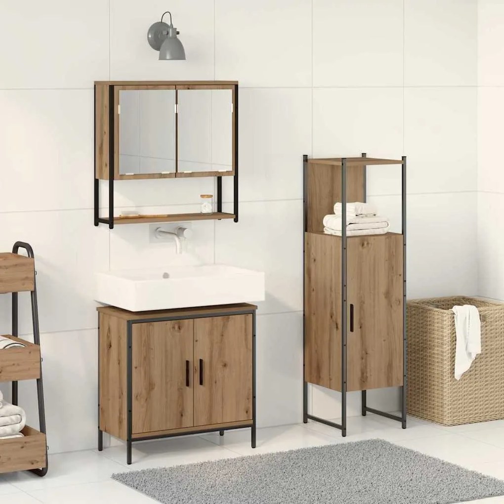 vidaXL Conjunto de Móveis para Banheiro com porta 3 pcs Castanho